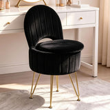 Garvee Small Modern Round Vanity Stool with Storage and Backrest, Soft Fabric Upholstery with Metal Frame, Easy Installation, Space-Saving, Easy to Clean & Move, Metal Legs, for Bedroom & Dressing, Black