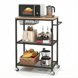 Garvee Rolling Kitchen Microwave Cart 3 Tier Storage Utility Cart Lockable Wheels Black