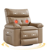 Garvee Oversized Leather Swivel Rocker Recliner Chair with Heat & Massage, Manual Recliner for Adults, Living Room & Nursery, Khaki