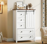 Garvee Farmhouse 5 Drawer Dresser With Sliding Barn Door For Bedroom, Hallway, Living Room, Kitchen, 48 in Tall, White Space-Saving Wood Storage Organizer - White