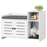 Garvee Cat Litter Box Enclosure Hidden Litter Box Cabinet Furniture with Scratch Pad for Indoor Cats Hallway Bedroom Farmhouse Style - White