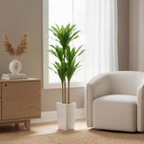 Garvee Artificial Plant 4.8FT Faux Dracaena Tree With Plastic Trunk & White Tall Planter Indoor Tropical Floor Plant Decorative Evergreen