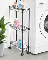 Garvee Slim Rolling Storage Cart 3 Tier Metal Utility Cart with Wheels for Kitchen Bathroom Laundry Room Narrow Corner 15.75"X5.91"X31.5" Black - Black
