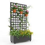 Garvee Metal Planter Box with Square Lattice Trellis - 72"x47" Galvanized Raised Garden Bed on Wheels, Black Finish, Outdoor Gardening, Durable, Space-Smart - Black
