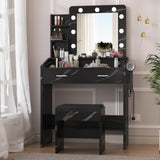 Garvee Vanity Desk with Mirror and Lights Makeup Vanity with Power Outlet Cushioned Stool Bedroom Marble Black - Marble Black