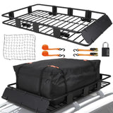 Garvee Rooftop Cargo Basket Steel Roof Rack Basket with Cargo Carrier Bag for SUV Truck Vehicle Adjustable 64" x 39" Black