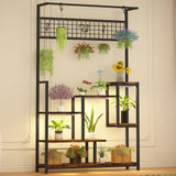 Garvee Plant Shelf with Grow Light, 7 Tiered Tall Indoor Metal Plant Stand, Multi-Purpose Display Rack for Balcony and Living Room, Black