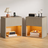 Garvee Fluted Nightstands Set 2 with Charging Station & LED Light, Modern Mid Century End Table, Grey