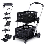 Garvee 2 Tier Folding Shopping Cart, Portable Rolling Utility Cart with Swivel Wheels for Groceries and Laundry