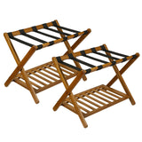 Garvee Premium Bamboo Luggage Rack Folding Suitcase Stand with Storage Shelf Nylon Straps for Bedrooms Living Rooms Hotels Walnut