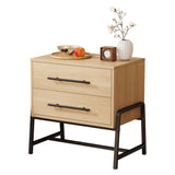 Garvee 24" Wide Rattan Nightstand with 2 Storage Drawers, Modern Boho Wood Side Table for Livingroom Bedroom, Wood Color and Black - Wood Color