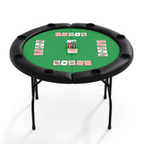Garvee 48 Inch 8 Player Round Folding Poker Table with Cup Holders, Casino Grade Felt Surface for Texas Holdem & Blackjack, Portable, Green