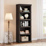 Garvee 5 Tier Farmhouse Bookcase with Storage, 71" Tall Wooden Shelves, Stable Design, Oak MDF, Colonial Molding, for Home Office, Living Room - Oak