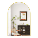Garvee 24"X36" Modern Arched Bathroom Wall Mirror With Metal Frame, Tempered Glass, Rust-Resistant, Vertical Hanging, Living Room, Bathroom, Bedroom Decor - Gold