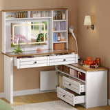 Garvee Vanity Desk Mirror with Lights, 5 Drawers, 6 Shelves, Extendable Dressing Table for Bedroom, White, 65x15.75x57.08 in