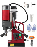 Garvee Mag Drill Press 1.57" Boring Diameter 820 RPM 2922 Lbf Magnetic Force 1450W Portable Electric Drilling Machine with Adapter & 10-Speed Double Dovetail for Home Industry - Red