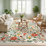 Garvee 8x10 Area Rugs Floral Washable Non-Slip Carpet for Living Room Bedroom Dining Room Beige - Beige
