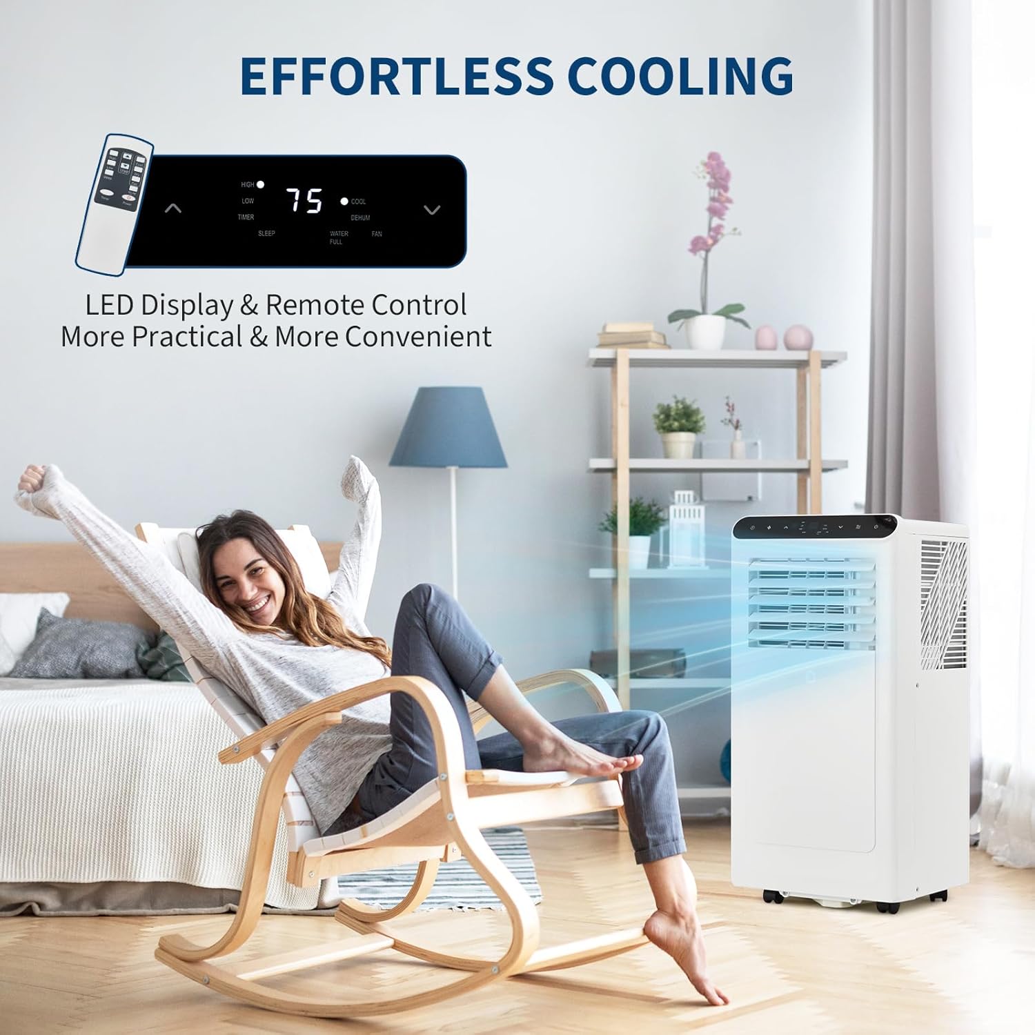 Garvee 10000BTUs Portable Air Conditioner, 4-in-1 Portable Air Conditioner & Heater，Quiet Cooling & Heating, Dehumidifier, Fan Modes for Room Up to 450 Sq. Ft, Auto Swing, 24 Timer, White