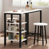 Garvee Bar Table with 2 Stools, Counter Height Table with 3 Storage Shelves for Small Space Apartment Kitchen, White & Black - White Panel + Black Tube