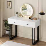 Garvee Vanity Desk with Mirror and Lights, Small Makeup Vanity with 2 Drawers, Modern Vanity Organizer for Bedroom, White, Adjustable Brightness