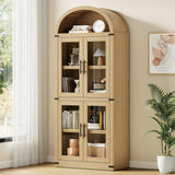 Garvee Arched Bookshelf with Doors Farmhouse Bookcase for Living Room Kitchen Office 71.4 in Tall Light Oak - Light Oak