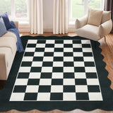 Garvee 9' x 12' Large Scalloped Checkerboard Area Rug, Washable Non-Slip Low-Pile Geometric Rug for Living Room, Bedroom & Kids Room, Black & White