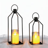 Garvee 2-Piece Lantern Set with LED Candles, Remote Control, Metal Frame, Acrylic Candles for Living Room & Garden, Black, 12" & 15" - Black