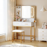 Garvee Vanity Desk Makeup Vanity Desk with Mirror and Lights 3 Colors Dressing Table with Chair 53.15"x31.5"x15.35" White