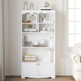 Garvee 5 Tier Open Bookcase With Doors, Wood Storage Organizer Shelf, 63 In Tall, White, For Bedroom Living Room Office - White