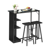 Garvee Bar Table Set with 2 Stools, Industrial Design, 3 Storage Shelves, Wood & Metal, Sturdy, Black, Kitchen & Living Room - Schwarz