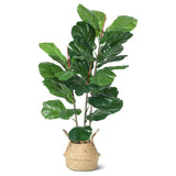 Garvee Artificial Fiddle Leaf Fig Tree - Realistic Leaves & Wood Stem - Durable Plastic & Cement Base - Living Room & Office Decor - Green