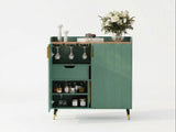 Garvee Modern Wine Bar Cabinet with Fluted Doors, Wine Rack & Glass Holders for Home Dining Room, Living Room, Large Capacity, Wood, Metal Legs - Green