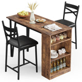 Garvee Dining Table Set for 2, Expandable Bar Table with 3 Storage Shelves, MDF & Metal, Foldable Space-Saving, Easy Assembly, Ideal for Small Spaces, Brown