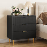Garvee Black Dresser, Modern 3 Drawer Dresser for Bedroom with Gold Handle and Large Drawer, Wood Double Chest of Drawers and Storage Organizer for Living Room, Hallway, Entryway