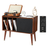 Garvee Record Player Stand with Charging Station and USB Ports, Large Storage Space, Vinyl Record Storage Cabinet, Turntable Stand, 31.5x25.5x14.5 in, Modern Design