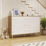 Garvee Farmhouse 6 Drawers Dresser Pine White for Bedroom Living Room Hallway Entryway 47.2 in Wide Rustic Wood Chest