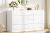 Garvee 12 Drawer Dresser with Power Outlet, 61 Inch Wide Wood Chest of Drawers, White, Bedroom, Living Room, Hallway - White