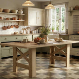 Garvee Dining Table for 6-8, 71" Long Wooden Farmhouse Kitchen Table with Thick Sturdy Frame, Triangular Legs, Natural