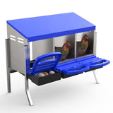 Garvee Chicken Nesting Boxes with Cleanable Pull-Out Trays, 3 Hole Metal Rollaway Nest Box for Laying Hens, Wall Mount or Free-Standing, Includes Legs, Galvanized Steel - Blue