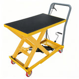 Garvee Hydraulic Lift Table Cart 1100Lbs Load Capacity Single Scissor Lift Yellow 32 Inch Height - Black