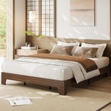 Garvee Wood Platform Bed Frame California King With Wood Slat Support Minimalist Design Sturdy Construction Noise-Free Design Easy Assembly - Walnut