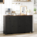 Garvee 55 in Sideboard Buffet Cabinet with Adjustable Shelves, 3 Drawers, 4 Doors, Black for Kitchen Dining Living Room