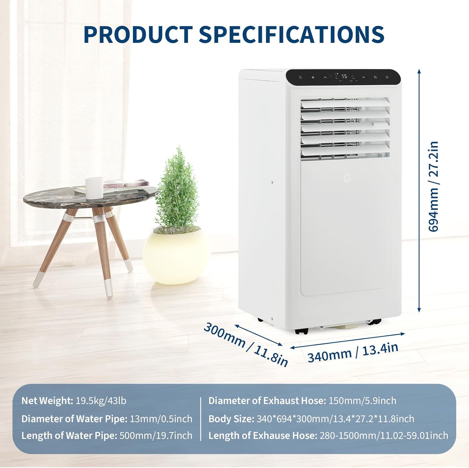 Garvee 10000BTUs Portable Air Conditioner, 4-in-1 Portable Air Conditioner & Heater，Quiet Cooling & Heating, Dehumidifier, Fan Modes for Room Up to 450 Sq. Ft, Auto Swing, 24 Timer, White