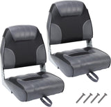 Garvee 2 Pack Fold-Down Boat Seats + Thickened Sponge Padding + Weather-Resistant PVC + Aluminum Hinges + Easy Installation + Sightseeing & Fishing - Low Back Black And Gray Stitching