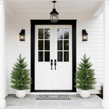 Garvee Artificial Cypress Tree Set 91.4cm High, UV-Protected, LED-Lit Indoor Outdoor Decor in White Pots - White Planter