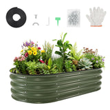 Garvee 4x2x1Ft Galvanized Raised Garden Bed With Safe Rubber Edging For Outdoor Gardening, Vegetables, Flowers, Rust-Resistant Steel, Open Base Drainage - Green