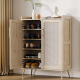 Garvee Rattan Shoe Cabinet 5-Tier Storage with Doors, Adjustable Shelves, Metal Legs for Entryway, Oak - Oak+Natural