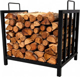 Garvee Portable Small Heavy Duty Black Metal Firewood Rack with Handles for Indoor Outdoor Fireplace Fire Pit Wood Stove Storage 17.5"x11.8"x15.7"