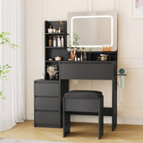 Garvee Vanity Desk with Mirror and Lights, Makeup Vanity with Power Outlet, 3 Color Adjustable Light, 4 Drawers, Black, Bedroom - Black