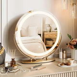 Garvee 19 in Vanity Mirror with Lights, Round LED, Smart Touch, 3 Colors Dimmable, 360° Rotation, Gold for Dressing Room & Bedroom - Gold